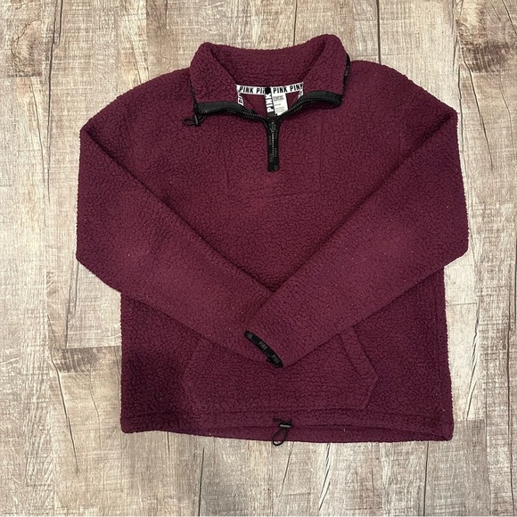 Victoria Secret Pink Cozy Sherpa Pullover Quarter Zip Purple Plum - Picture 2 of 14